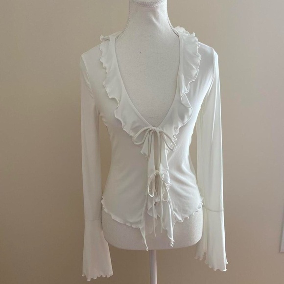 Fashion Nova Cream Ruffle Tie-Front Blouse - Picture 7 of 8
